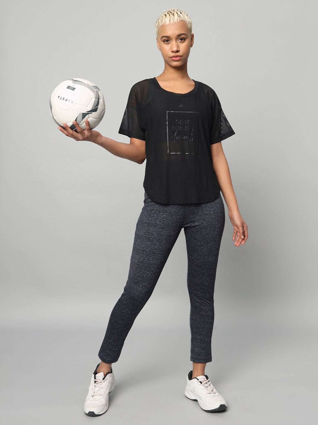 

MKH Typography Printed Round Neck Relaxed Fit Dri-FIT T-shirt, Black
