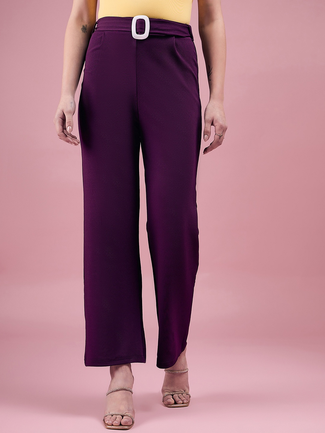 

DressBerry Women Purple Relaxed Straight Fit High-Rise Easy Wash Parallel Trouser