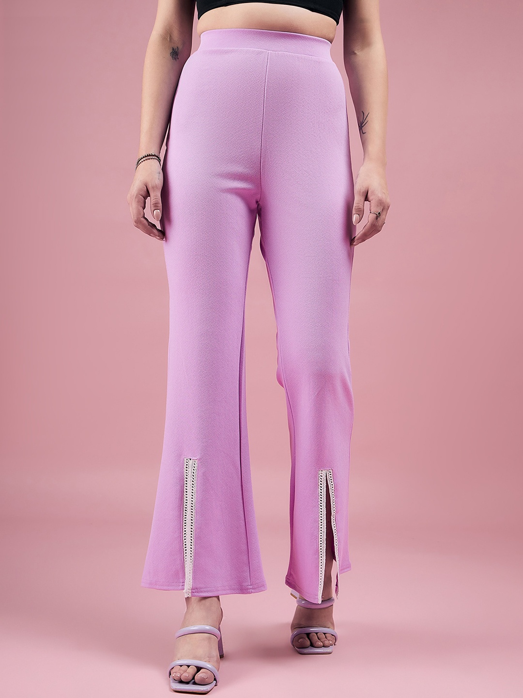 

DressBerry Women Lavender Relaxed Straight Fit High-Rise Easy Wash Bootcut Trousers