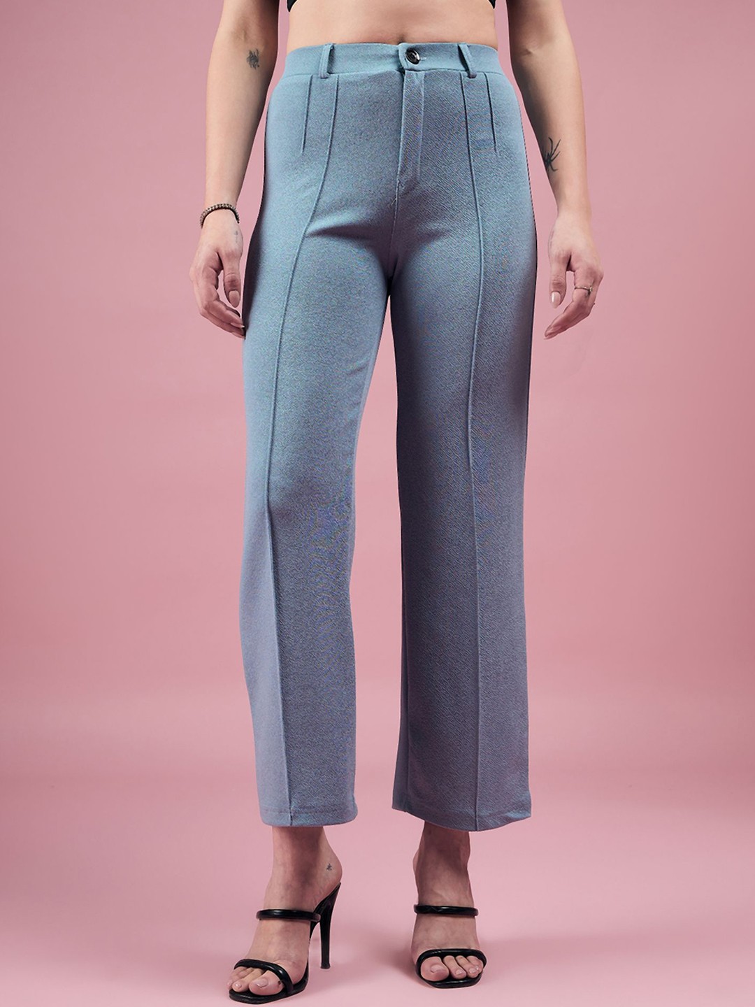 

DressBerry Women Teal Relaxed Straight Fit High-Rise Easy Wash Parallel Trousers