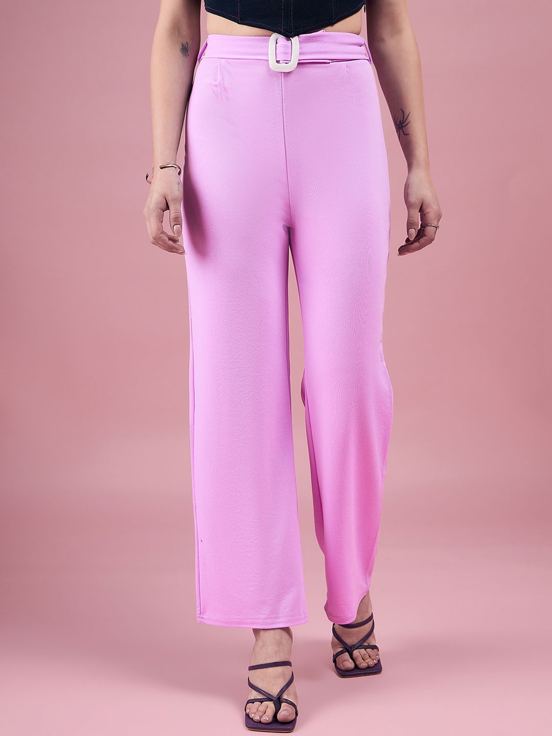

DressBerry Women Lavender Relaxed Straight Fit High-Rise Easy Wash Parallel Trousers