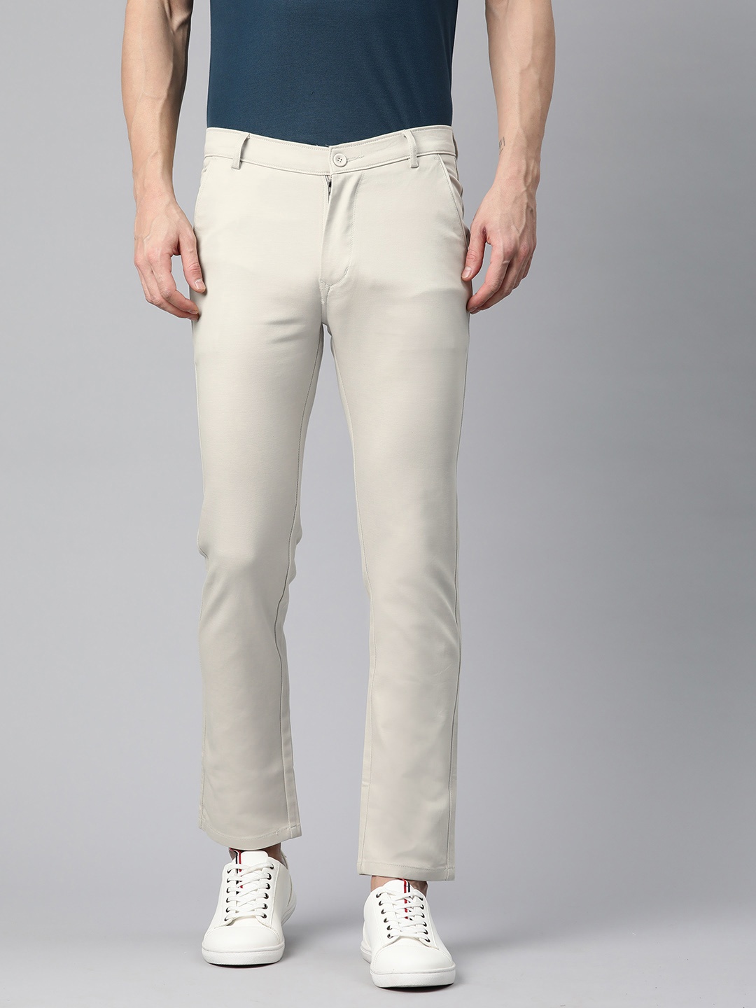 

Rodamo Men Slim Fit Chinos Trousers, Cream