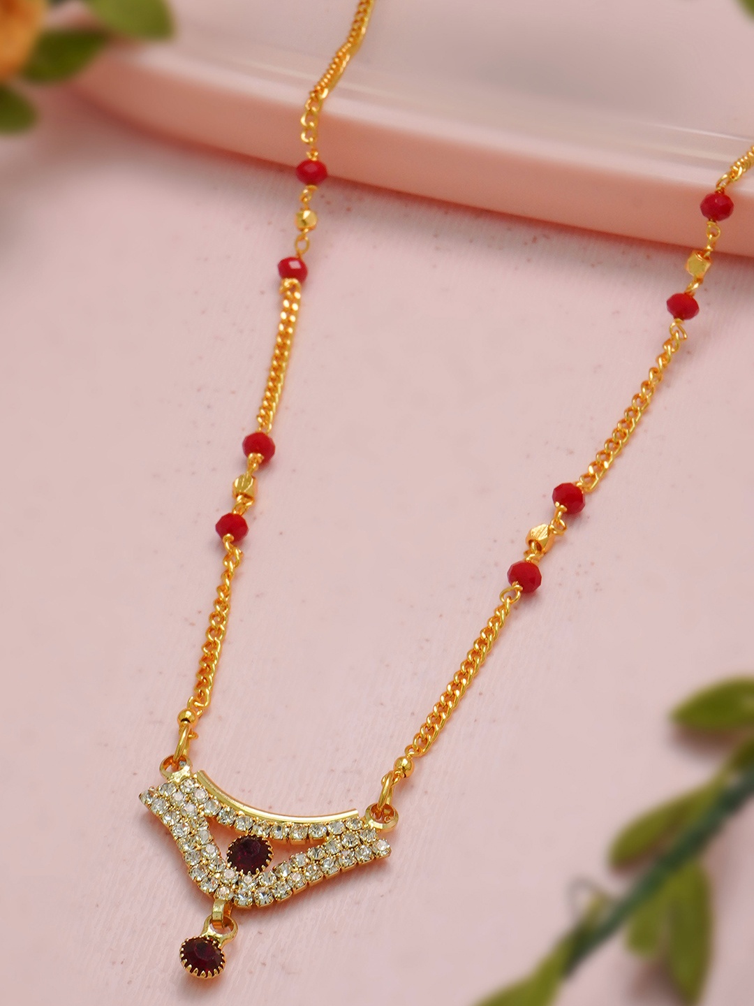 

Ramdev Art Fashion Jwellery Gold-Plated Artificial Stones and Beads Mangalsutra