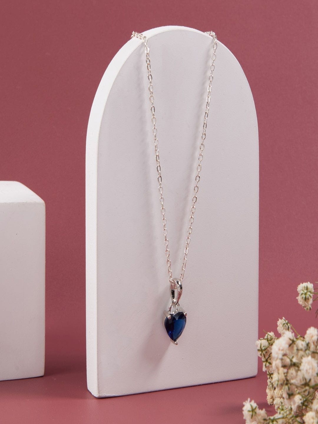 

SATJEWEL Silver-Plated Artificial Stones Studded Heart Shaped Pendants With Chains
