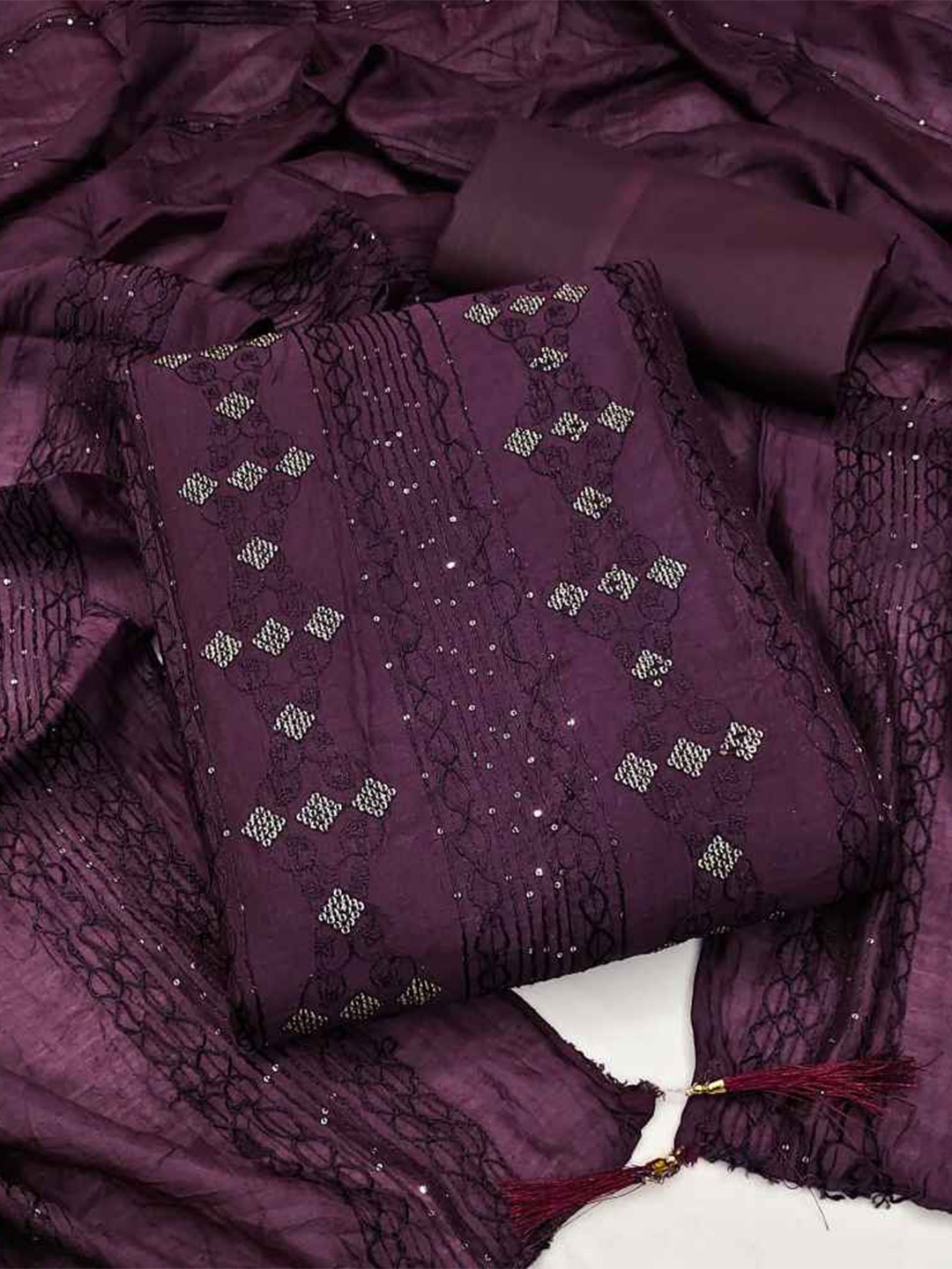 

faxofab Sequinned Unstitched Dress Material, Purple