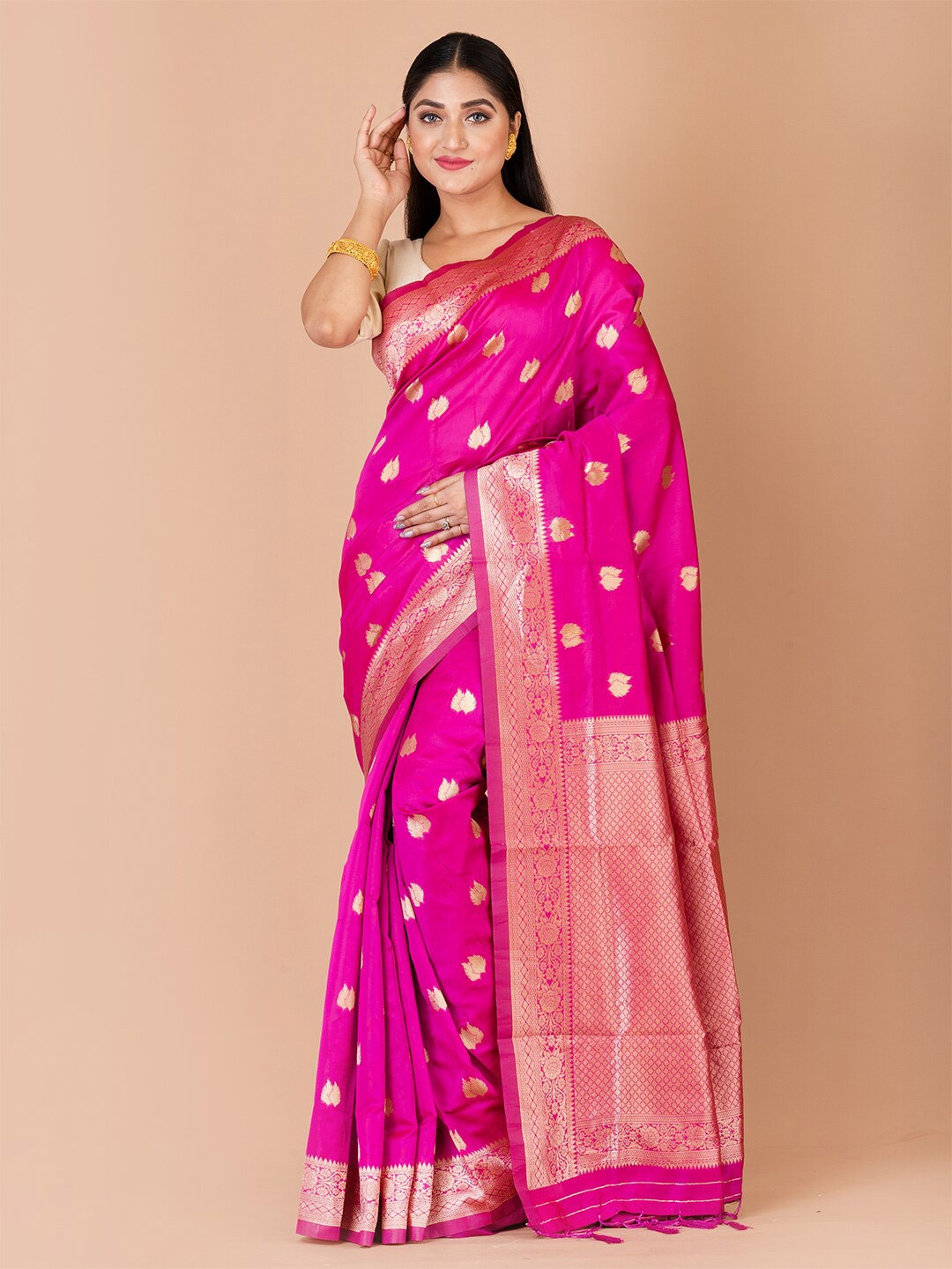 

HOUSE OF ARLI Woven Design Ethnic Motifs Zari Saree, Pink