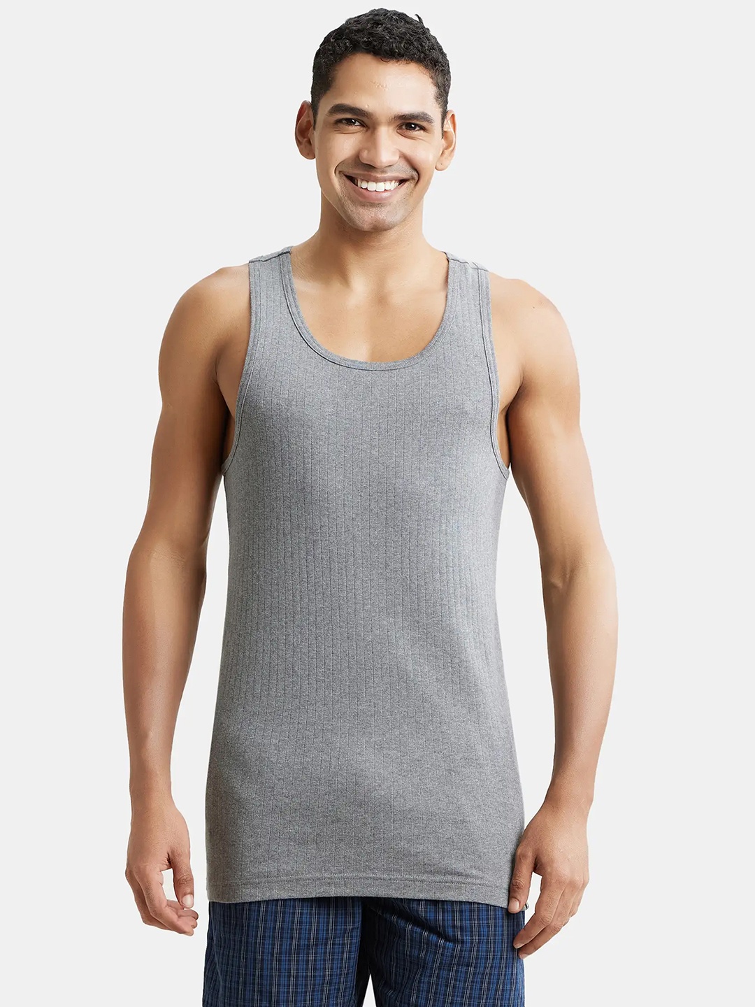

Jockey Combed Cotton Rib Round Neck with Racer Back Gym Vest-9922, Grey