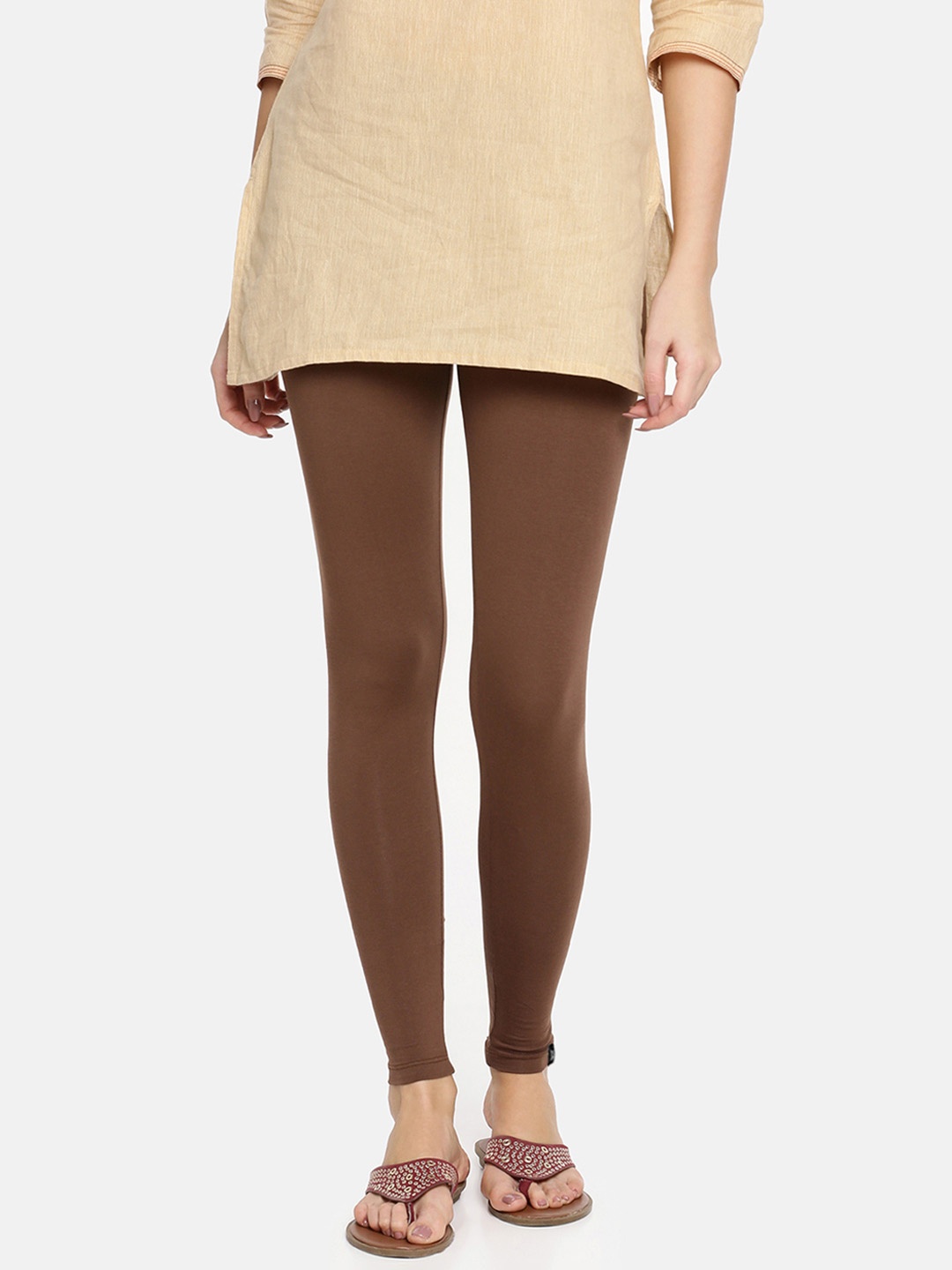 

TWIN BIRDS Women Solid Super Stretch Cotton Ankle Length Leggings, Brown