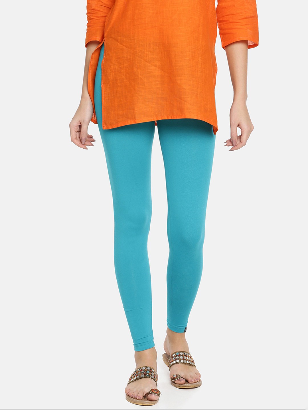 

TWIN BIRDS Women Solid Super Stretch Cotton Ankle Length Leggings, Blue