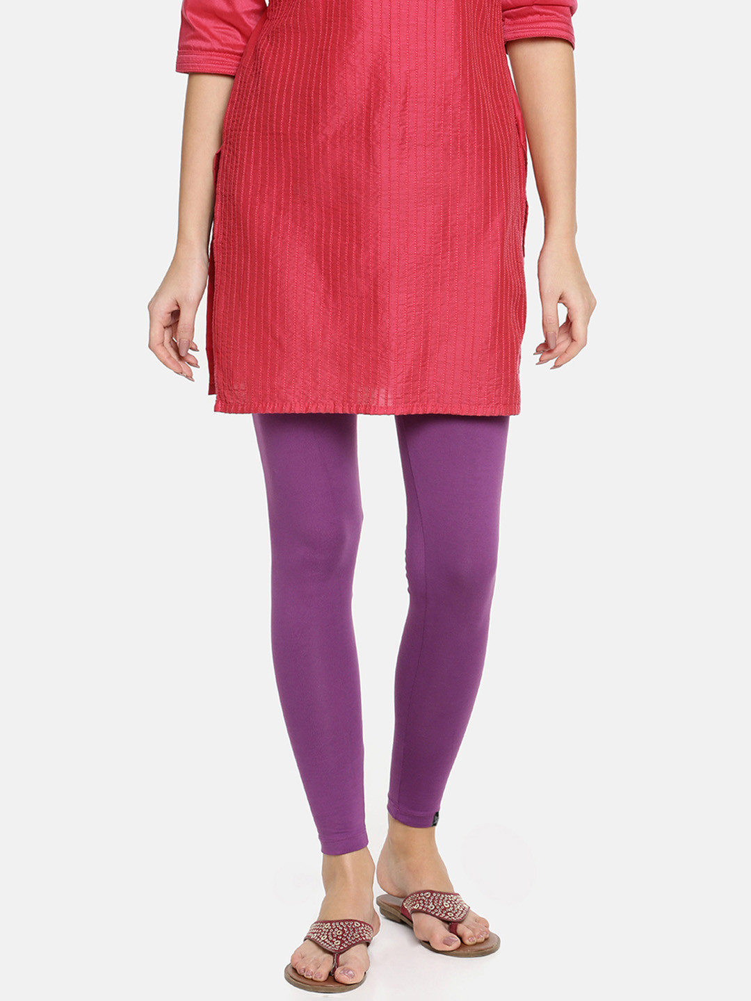 

TWIN BIRDS Women Solid Super Stretch Cotton Ankle Length Leggings, Purple