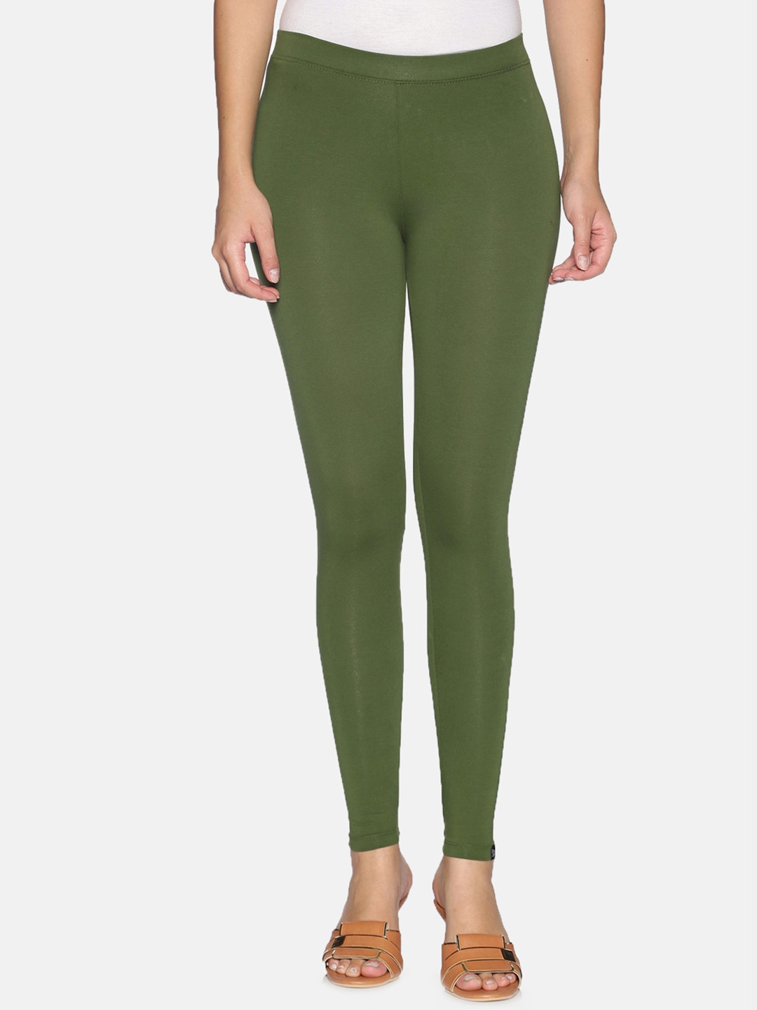 

TWIN BIRDS Women Solid Super Stretch Cotton Ankle Length Leggings, Green