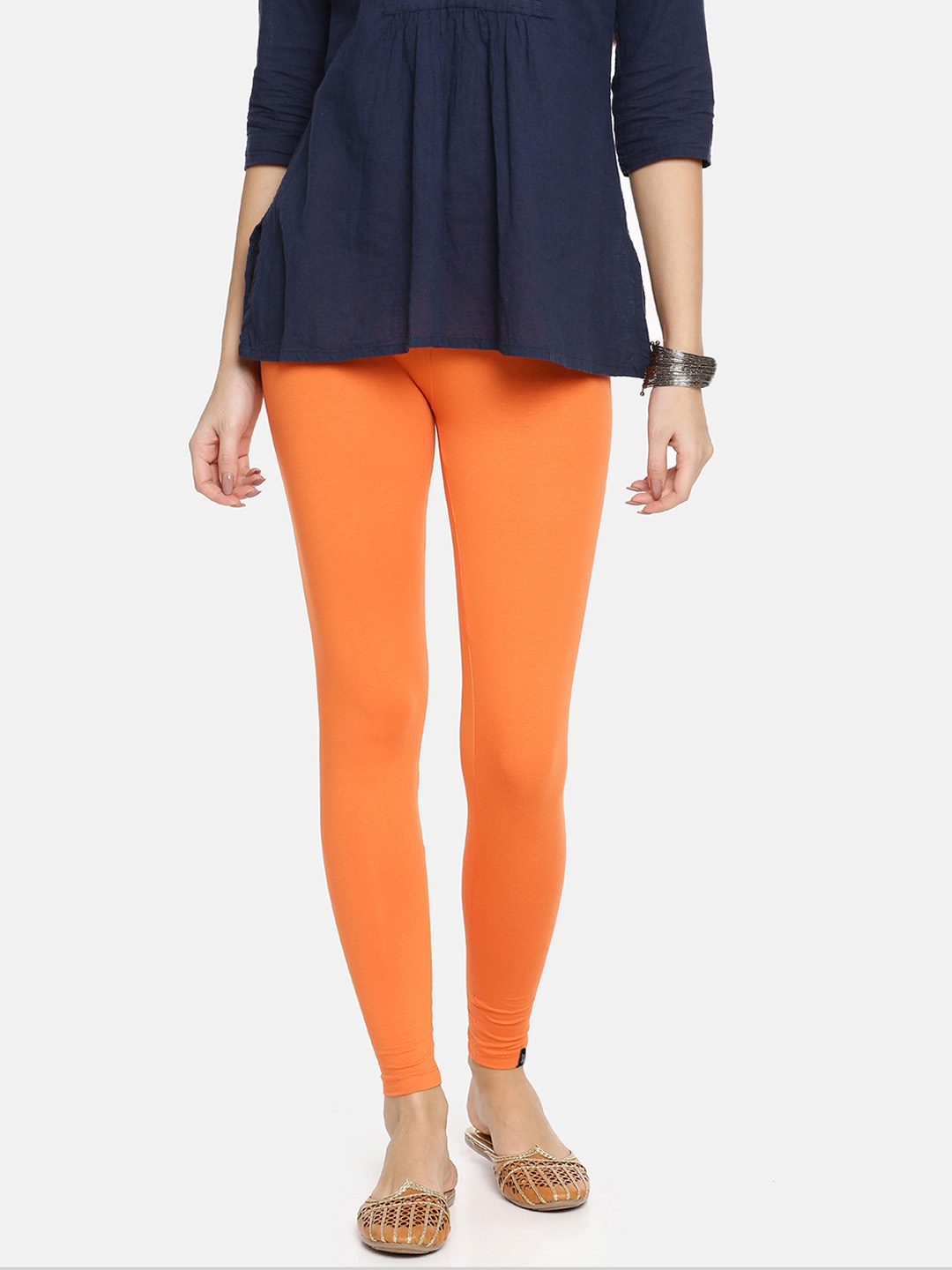 

TWIN BIRDS Women Solid Super Stretch Cotton Ankle Length Leggings, Orange