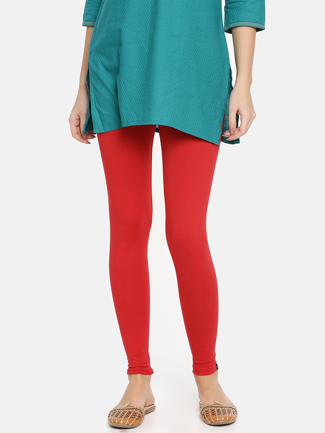 

TWIN BIRDS Women Solid Super Stretch Cotton Ankle Length Leggings, Red