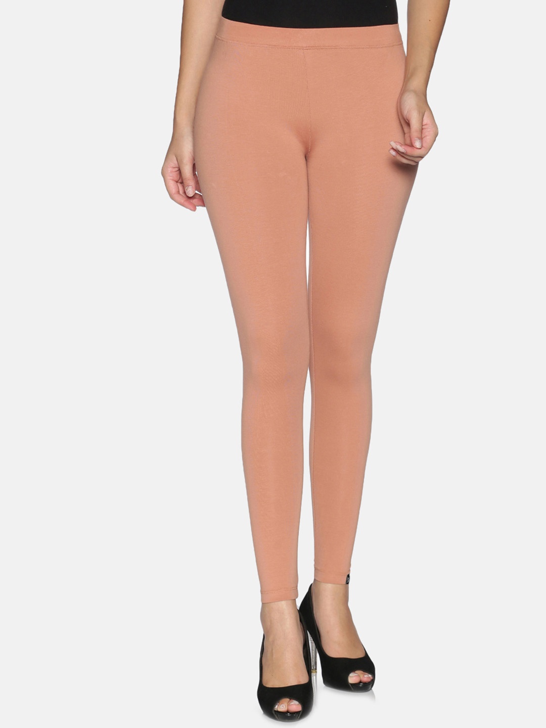 

TWIN BIRDS Women Solid Super Stretch Cotton Ankle Length Leggings, Peach