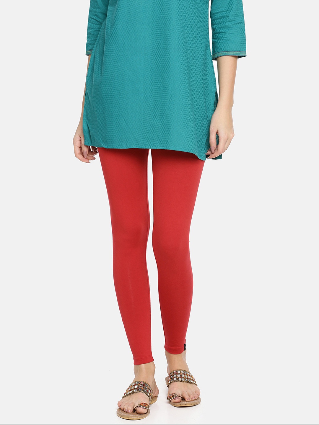 

TWIN BIRDS Women Solid Super Stretch Cotton Ankle Length Leggings, Red