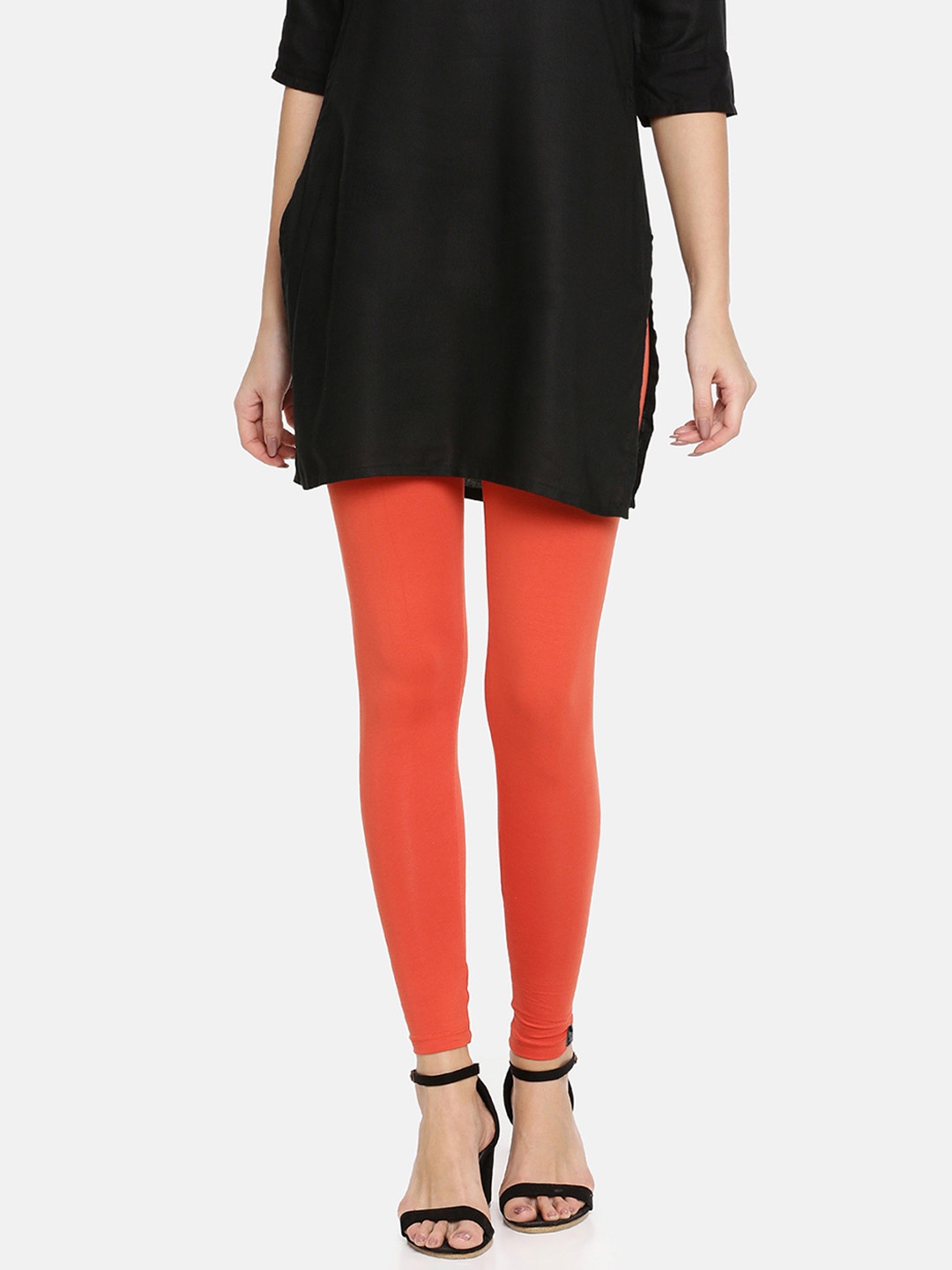 

TWIN BIRDS Women Solid Super Stretch Cotton Ankle Length Leggings, Orange