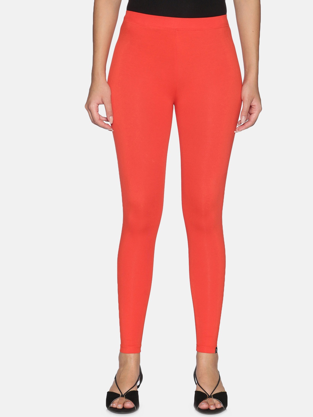 

TWIN BIRDS Women Solid Super Stretch Cotton Ankle Length Leggings, Orange