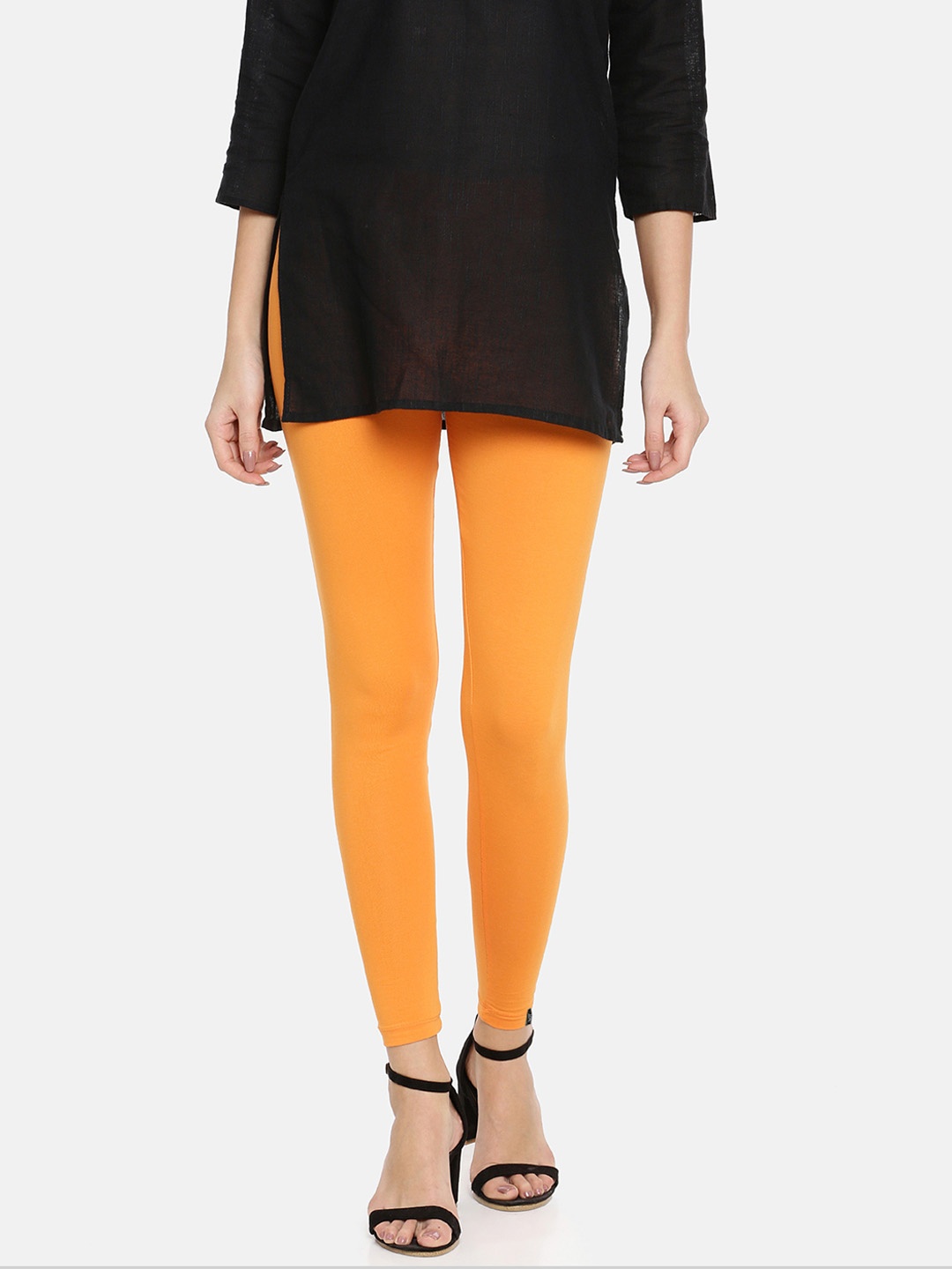 

TWIN BIRDS Women Solid Super Stretch Cotton Ankle Length Leggings, Orange