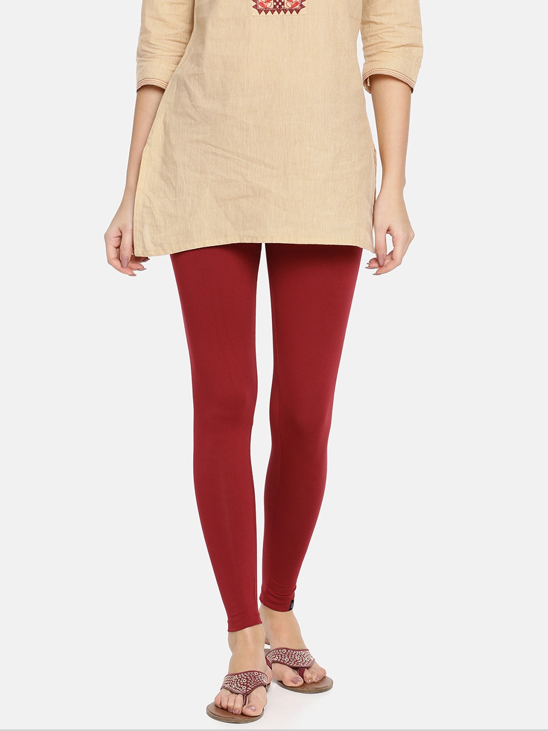 

TWIN BIRDS Women Solid Super Stretch Cotton Ankle Length Leggings, Maroon