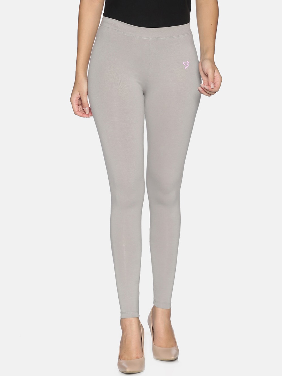 

TWIN BIRDS Women Solid Super Stretch Cotton Ankle Length Leggings, Grey melange