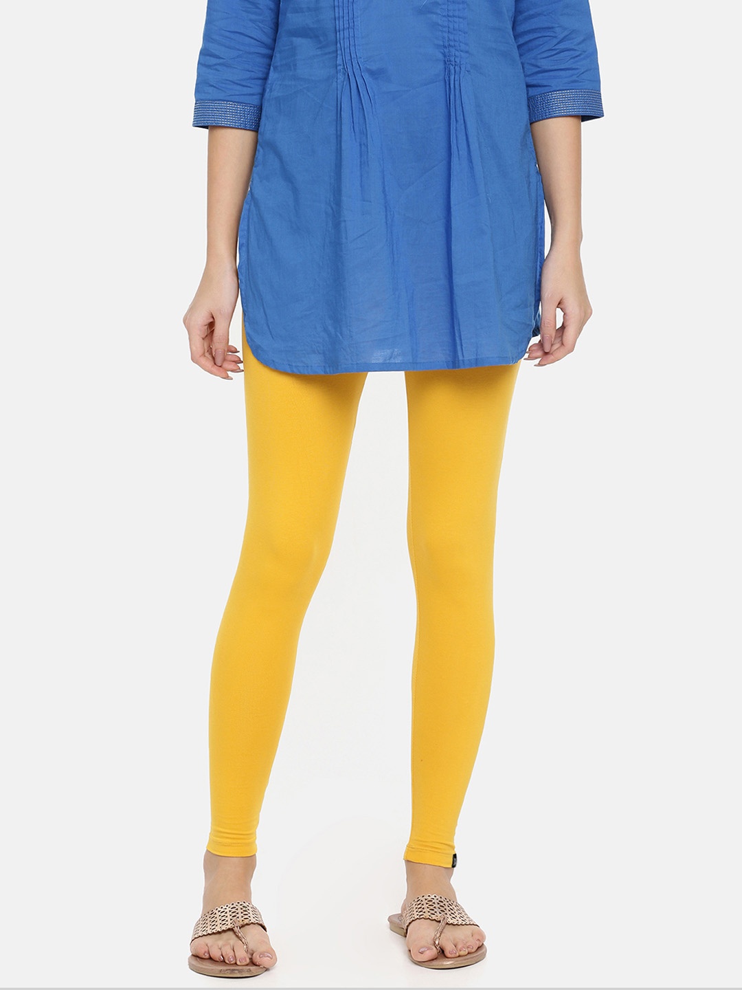 

TWIN BIRDS Women Solid Super Stretch Cotton Ankle Length Leggings, Yellow