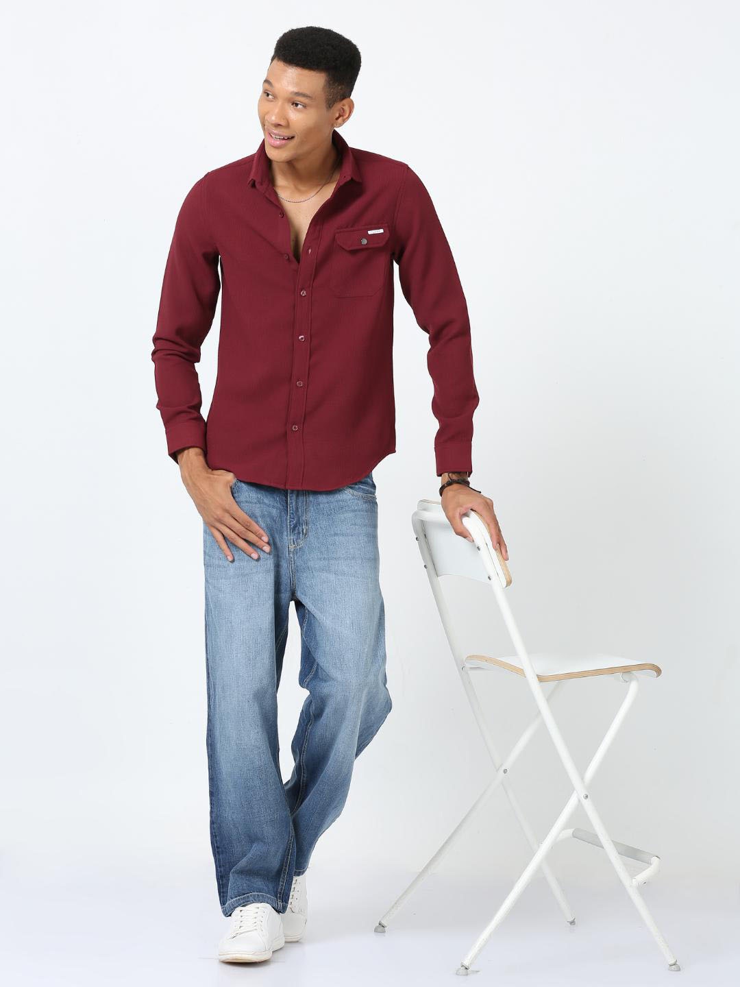 

FLY 69 Premium Slim Fit Long Sleeves Casual Shirt, Maroon