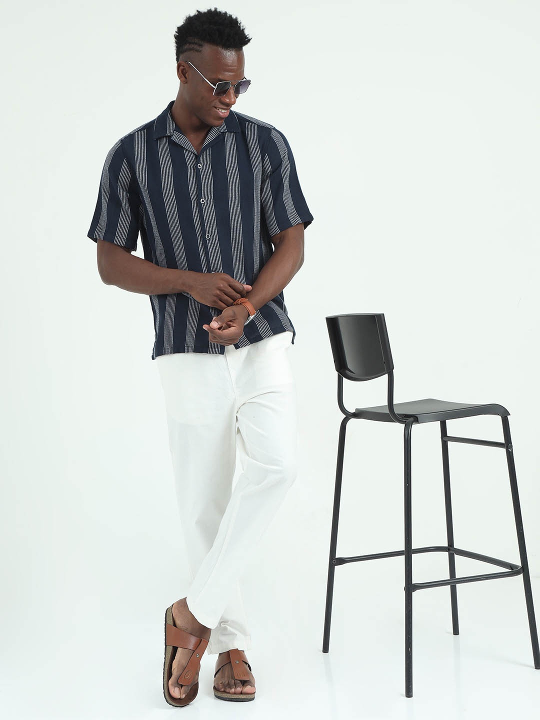 

FLY 69 Premium Slim Fit Checked Cotton Casual Shirt, Navy blue