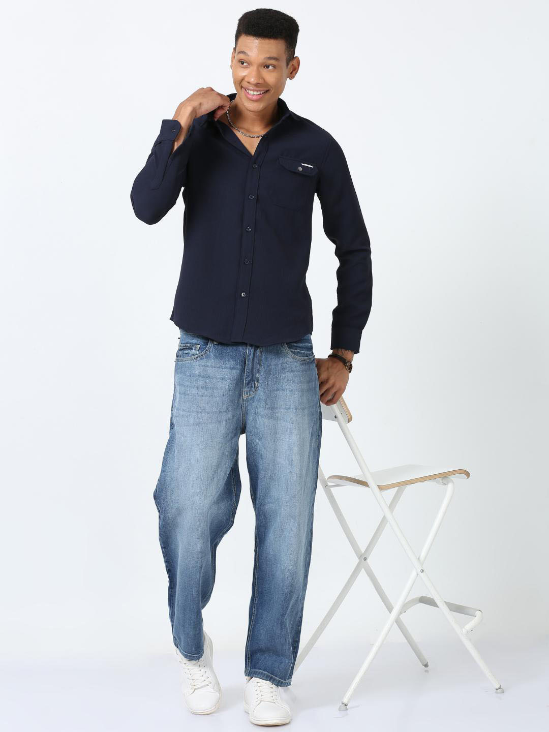 

FLY 69 Premium Slim Fit Long Sleeves Casual Shirt, Navy blue