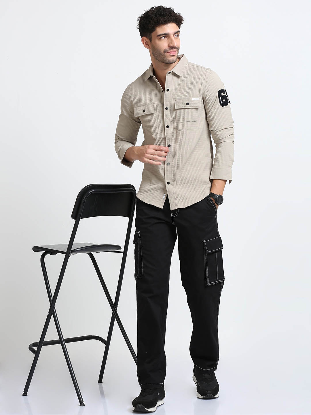 

FLY 69 Premium Slim Fit Self Design Casual Shirt, Beige