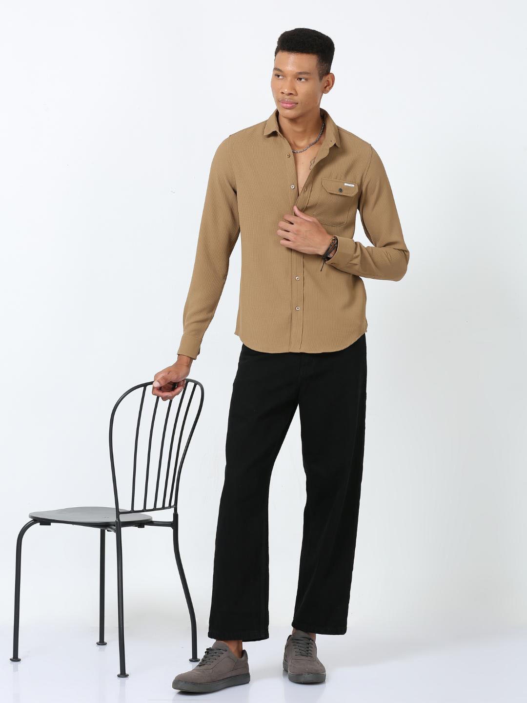 

FLY 69 Premium Slim Fit Long Sleeves Casual Shirt, Brown