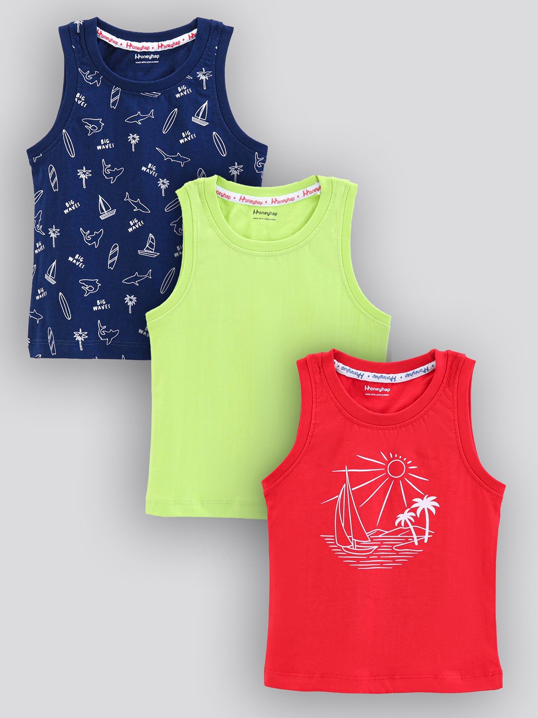 

Honeyhap Boys 3 Printed Pockets T-shirt, Navy blue