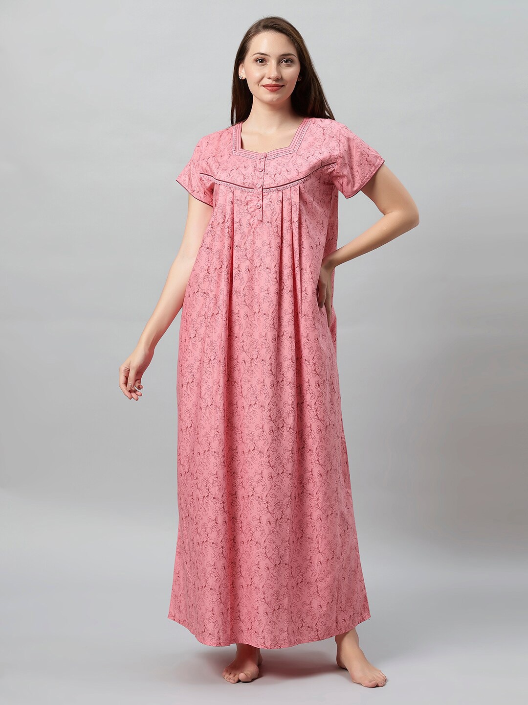 

QUIRA Floral Printed Maxi Nightdress, Pink