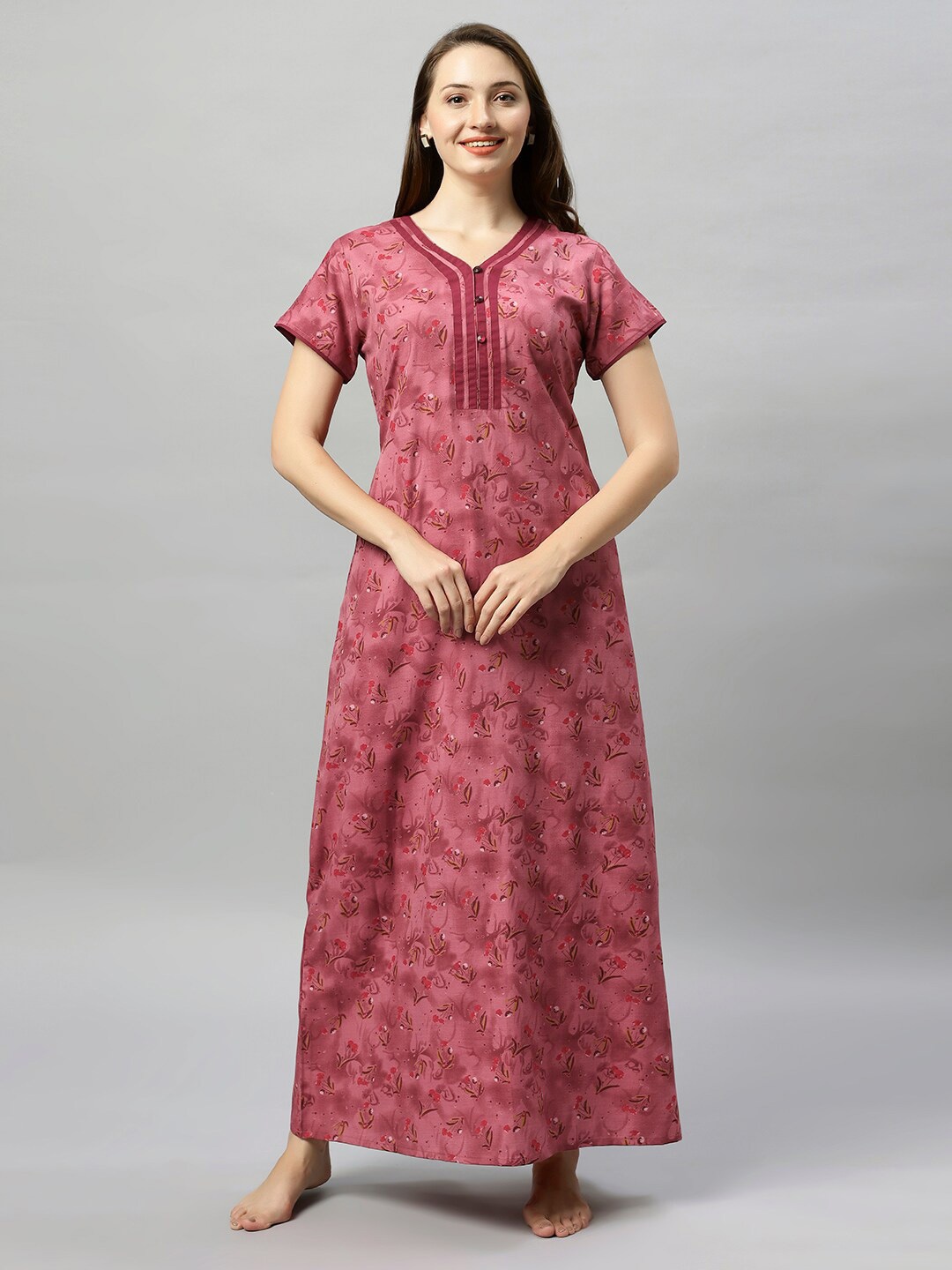 

QUIRA Floral Printed Maxi Nightdress, Red