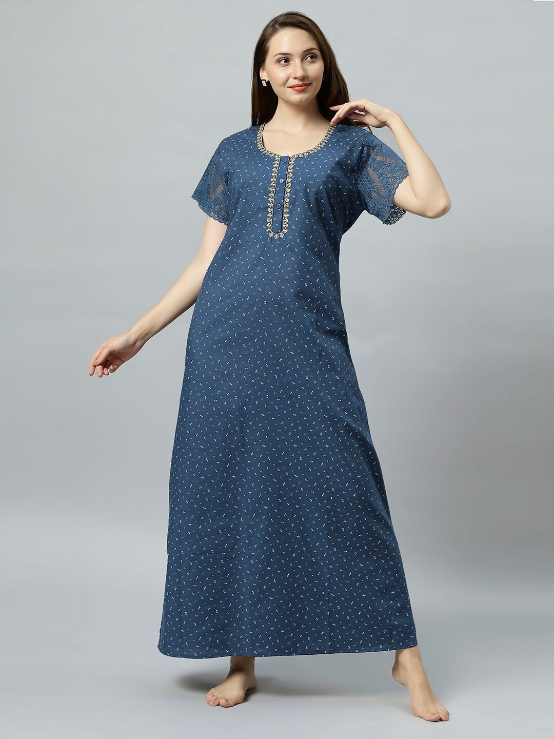 

QUIRA Geometric Printed Maxi Nightdress, Navy blue