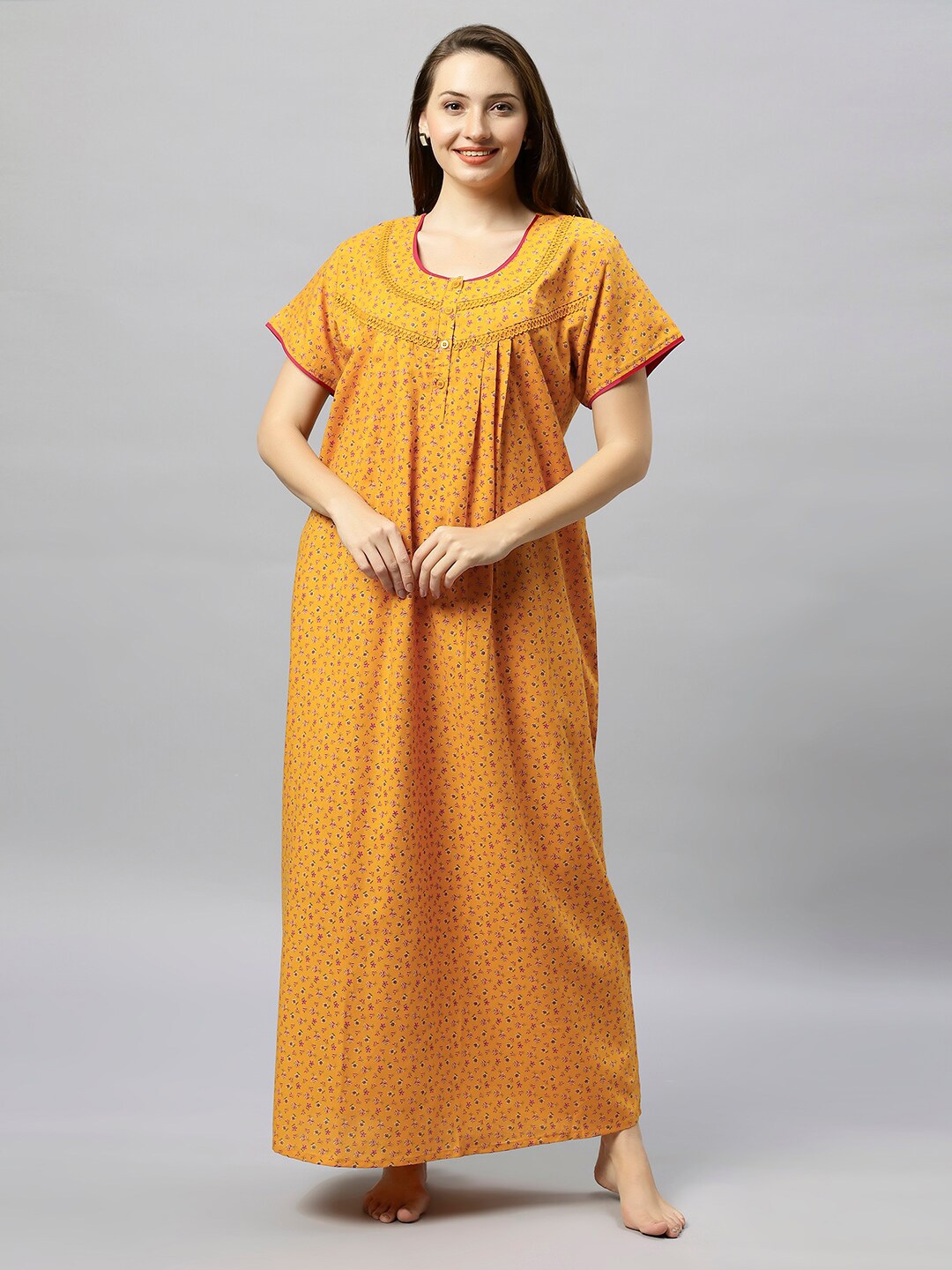 

QUIRA Floral Printed Maxi Nightdress, Yellow