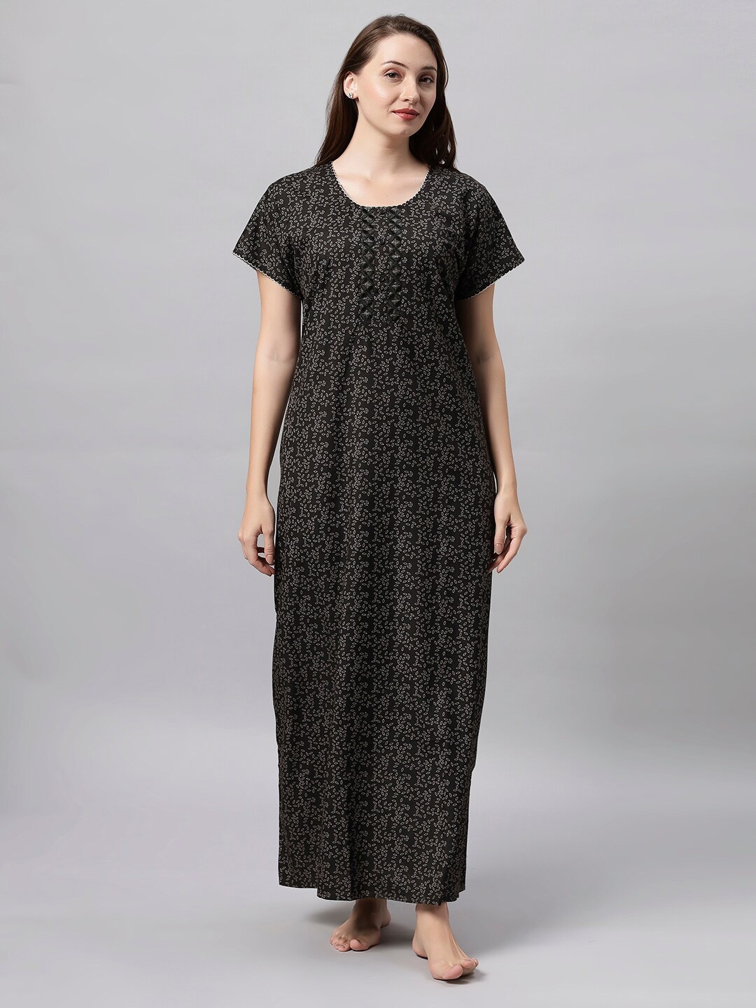 

QUIRA Geometric Printed Maxi Nightdress, Black