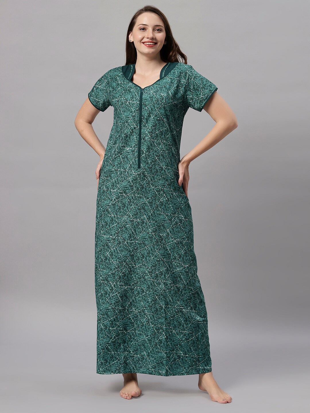 

QUIRA Geometric Printed Maxi Nightdress, Green