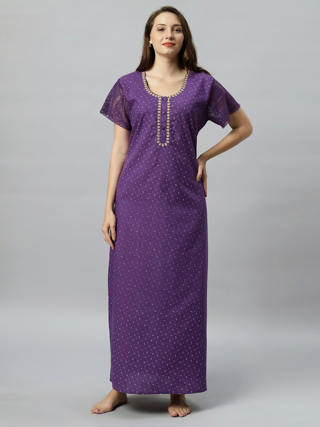 

QUIRA Geometric Printed Maxi Nightdress, Purple