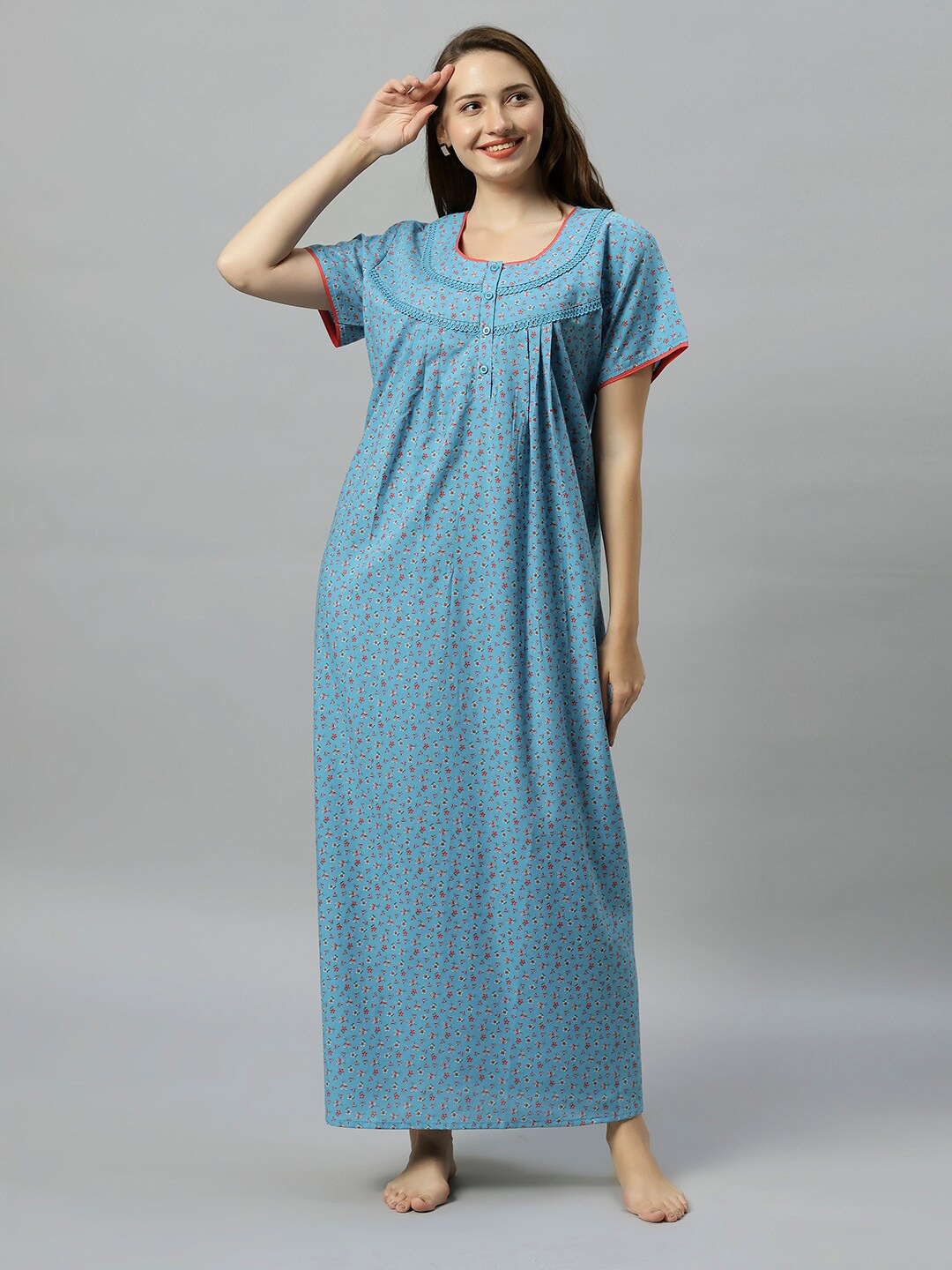 

QUIRA Floral Printed Maxi Nightdress, Blue
