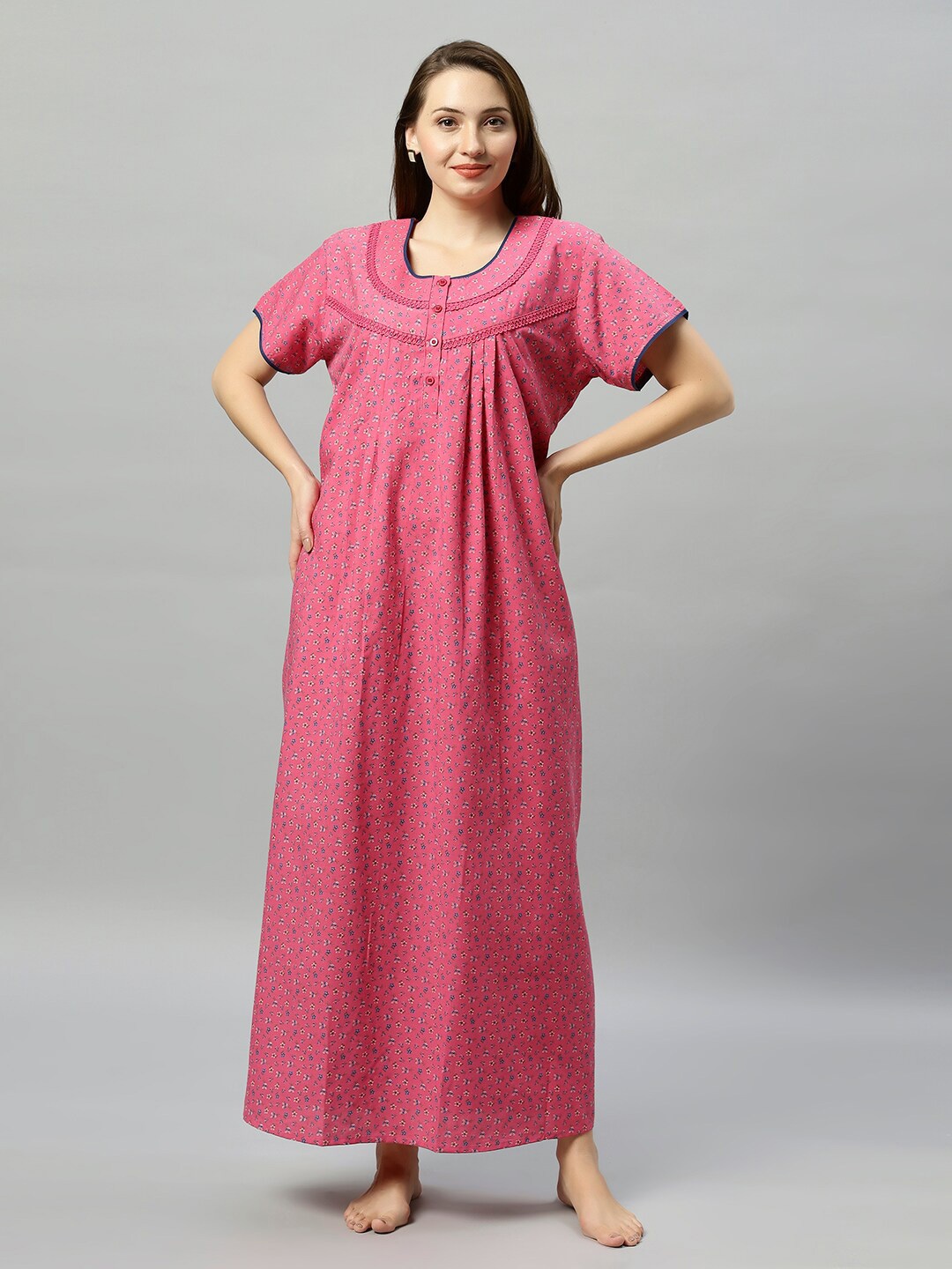 

QUIRA Floral Printed Maxi Nightdress, Magenta