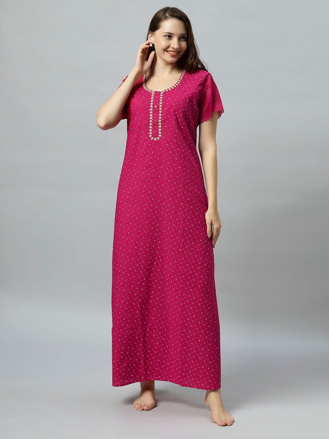 

QUIRA Embroidered Maxi Nightdress, Magenta
