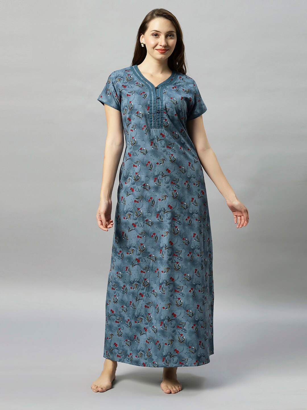 

QUIRA Floral Printed Maxi Nightdress, Blue