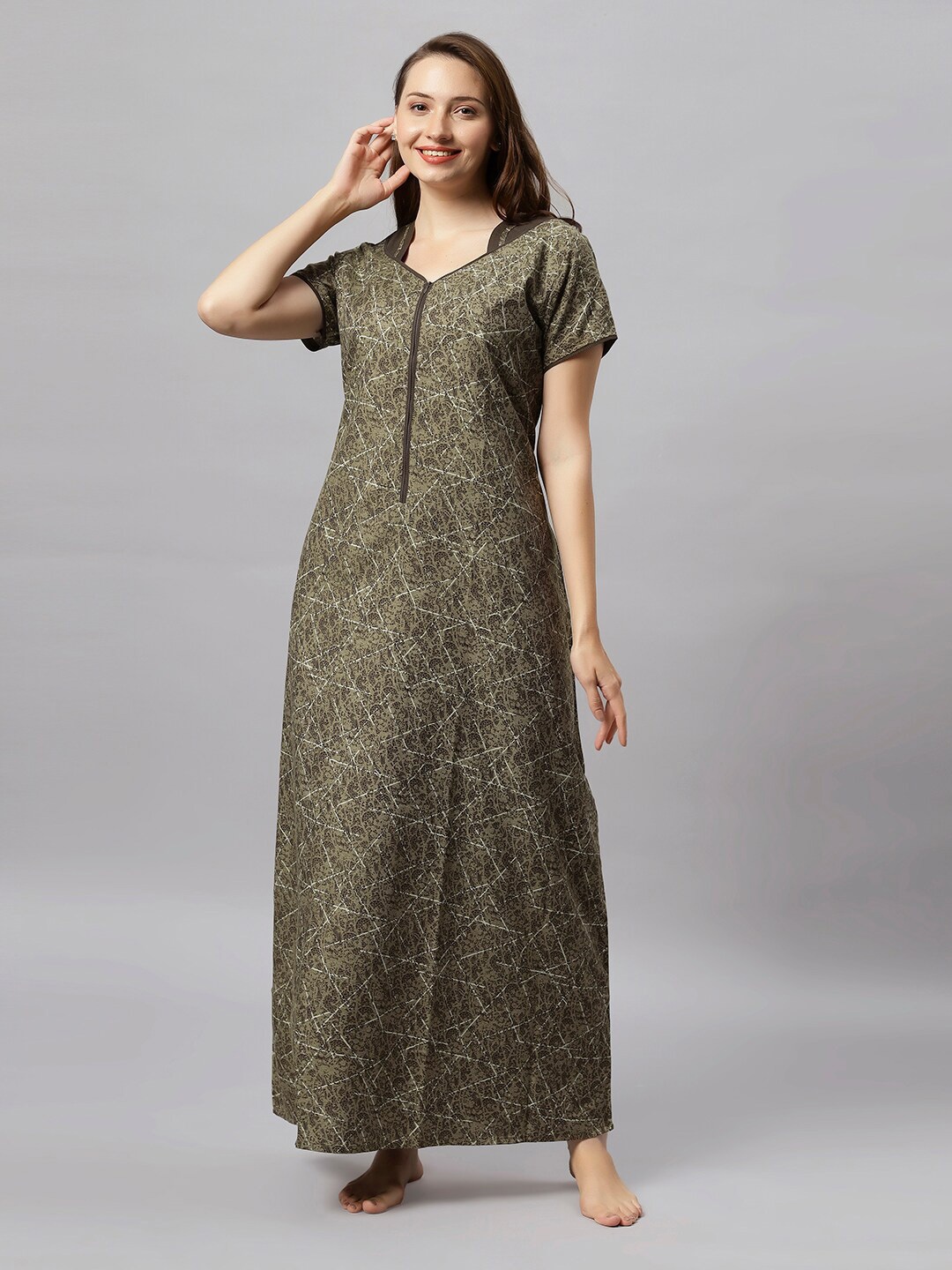 

QUIRA Abstract Printed Maxi Nightdress, Brown