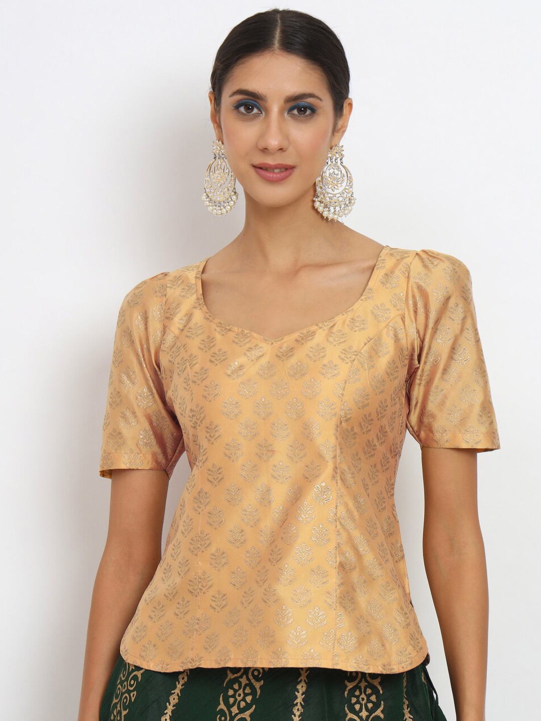 

studio rasa Round Neck Floral Printed Kurti, Beige