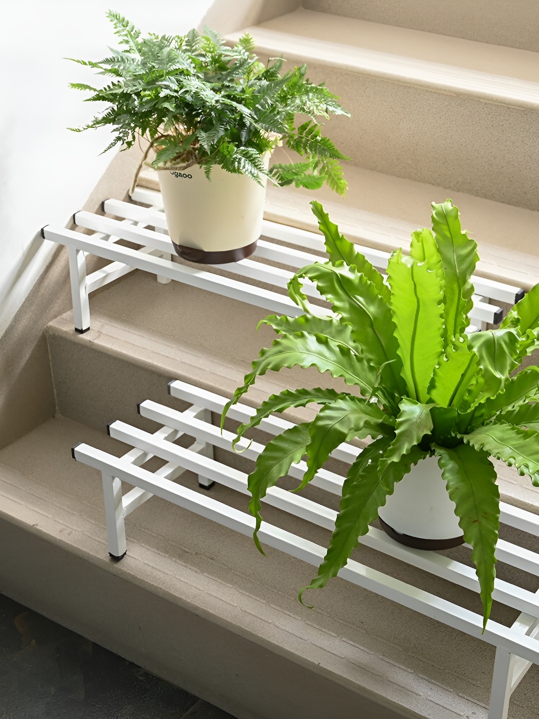 

UGAOO White 2-pcs Metal Planter Stand