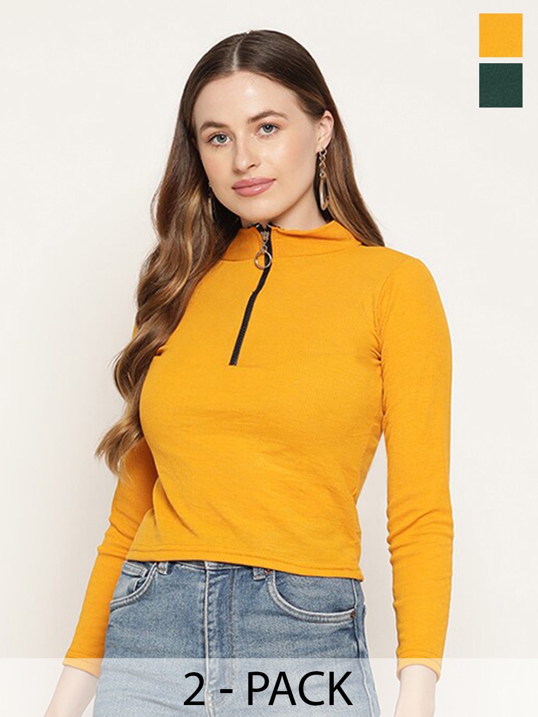 

Miaz Lifestyle Pack Of 2 High Neck Long Sleeves Top, Yellow