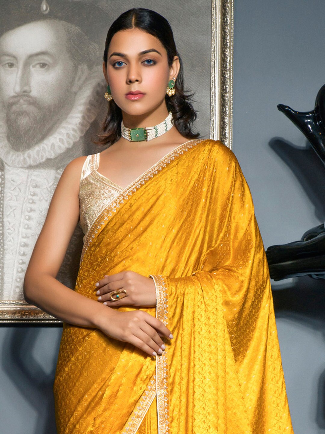 

Mitera Paisley Gotta Patti Satin Saree, Yellow