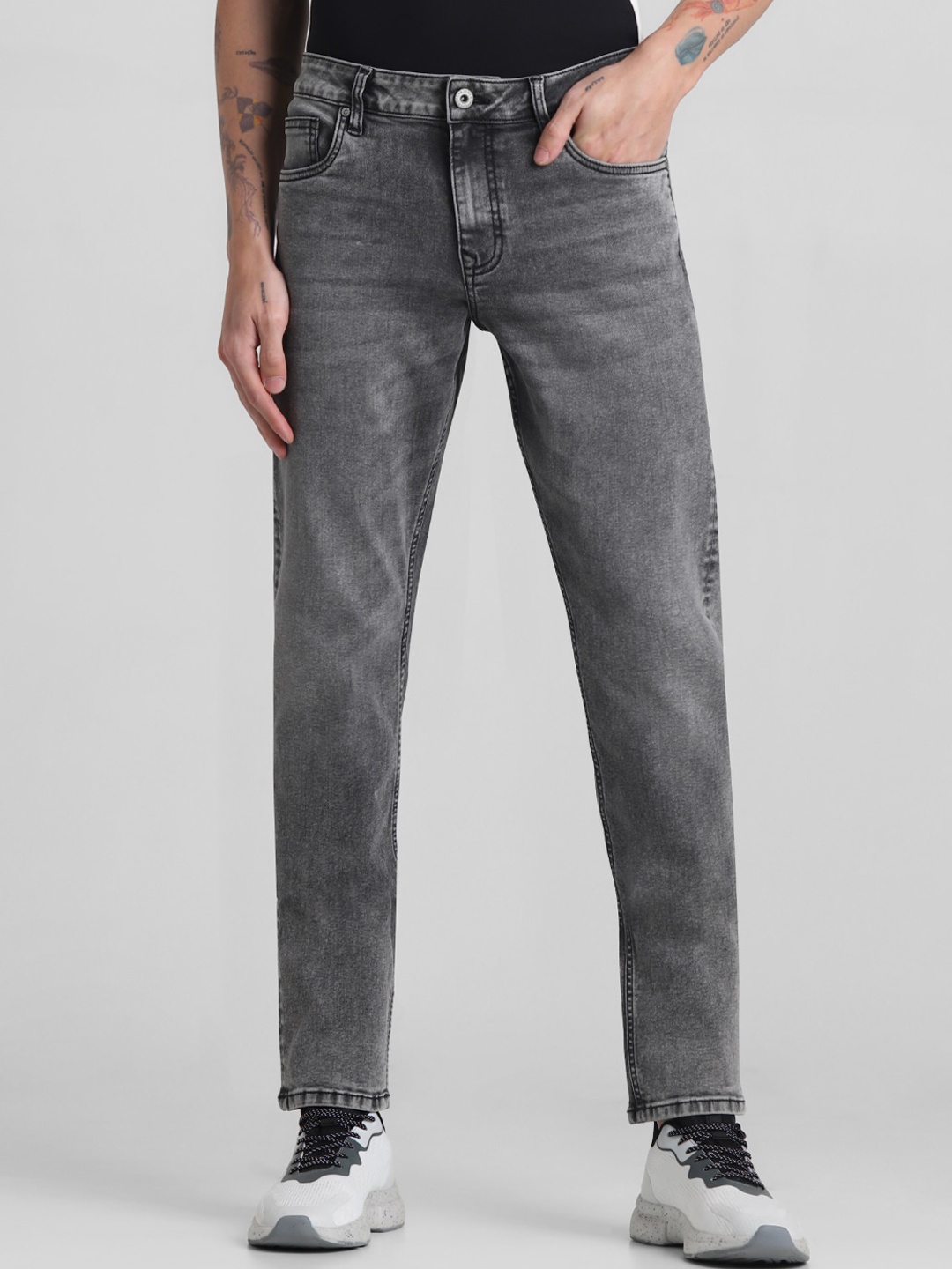 

Jack & Jones Men Slim Fit Low-Rise Heavy Fade Stretchable Jeans, Grey