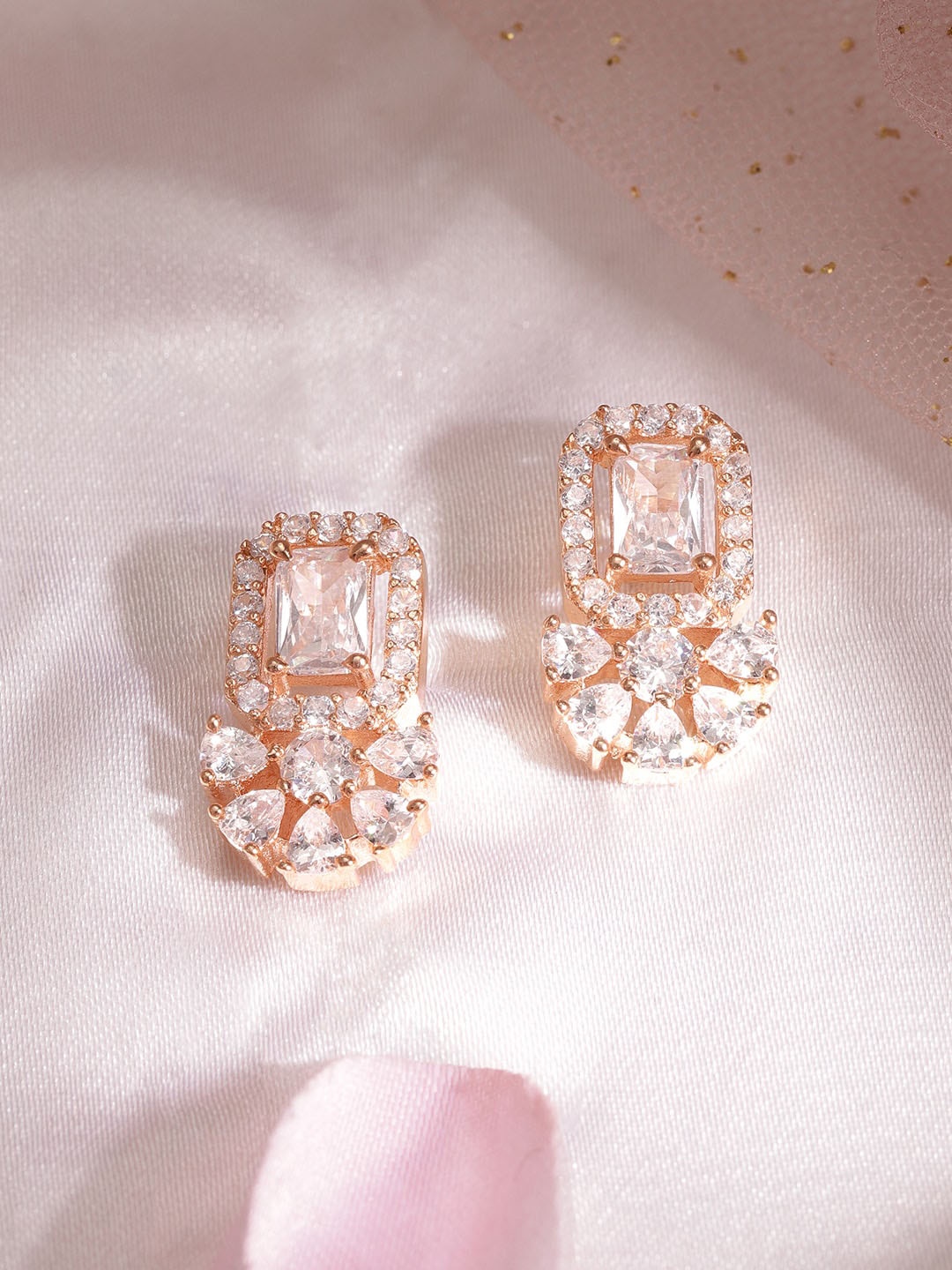 

Rubans Rose Gold Plated Cubic Zirconia Studded Stud Earrings