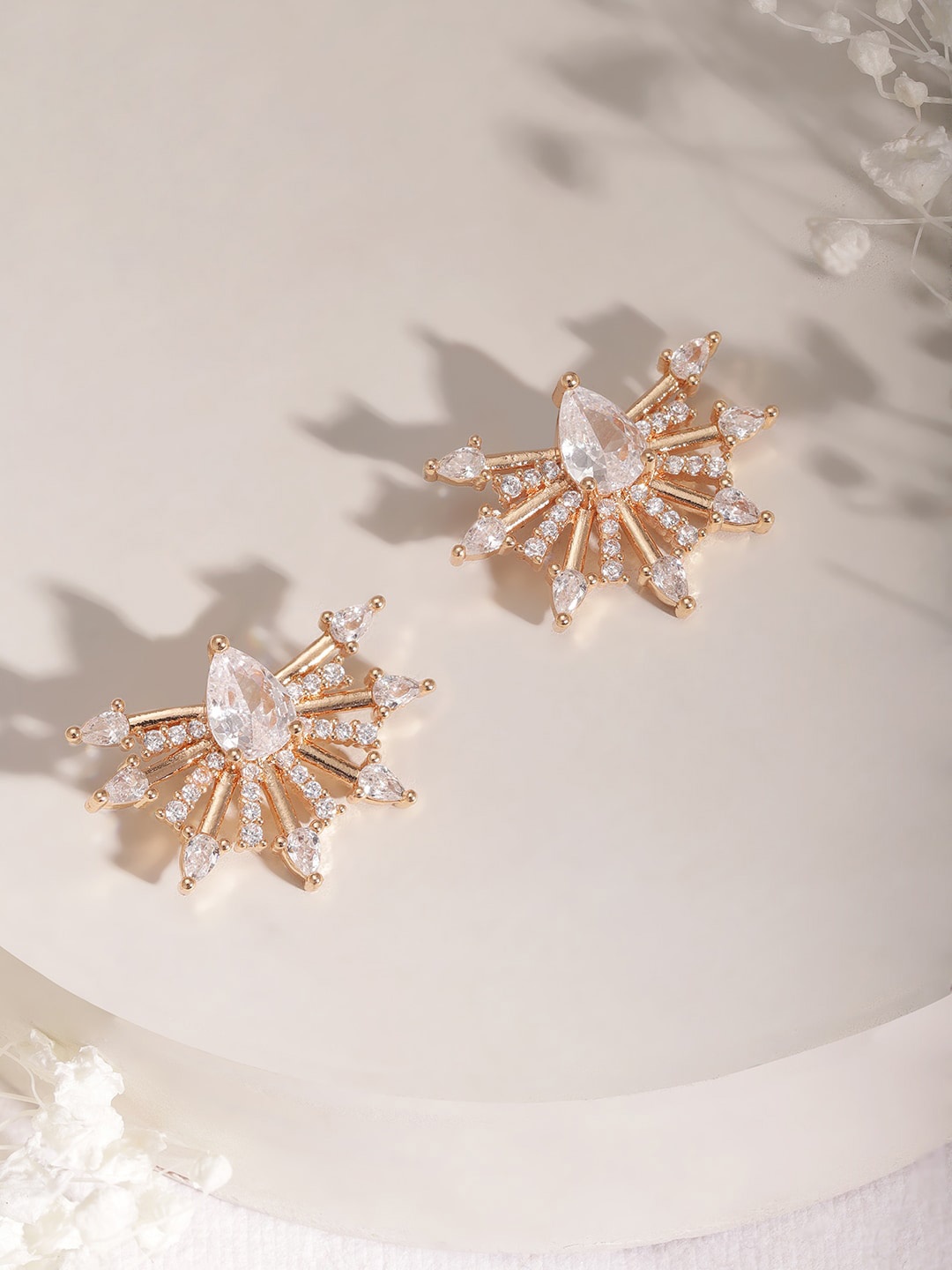

Rubans 22KT Gold Plated Cubic Zirconia Studded Stud Earrings